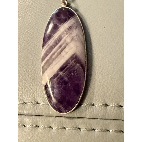 Chevron Amethyst 925 Sterling Silver Pendant Jewelry  Necklace 18" Chain #363 - Picture 2 of 5